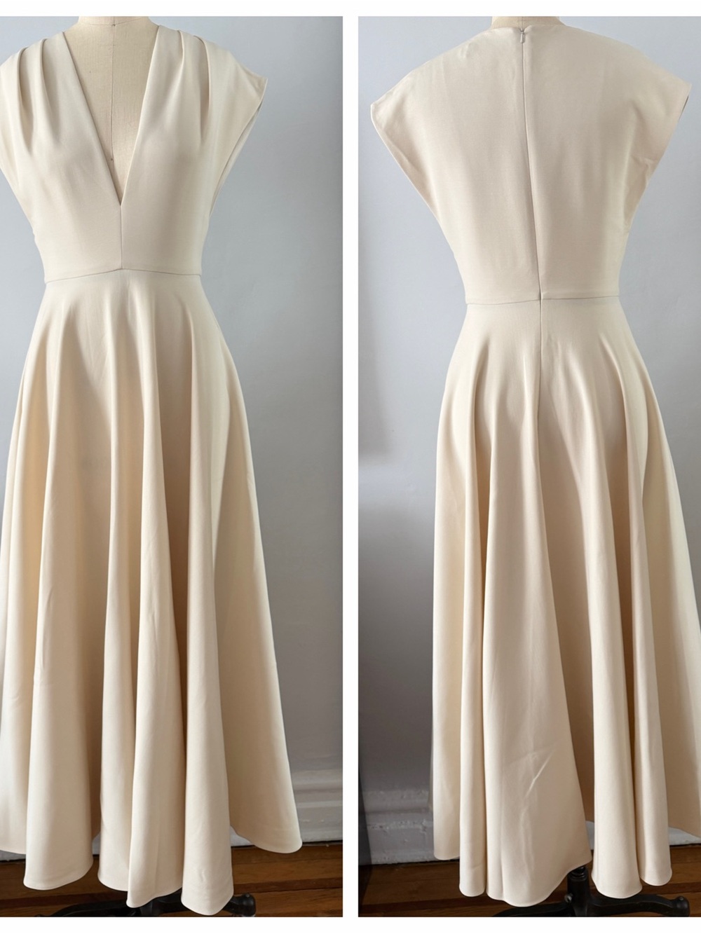 Brandon Maxwell Cream Sleeveless V-Neck Fit-and-Flare Dress - Picture 2 of 5